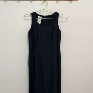 Vintage Laura Ashley Silk Cotton Midi Scoop-neck Black Dress (Size 8)